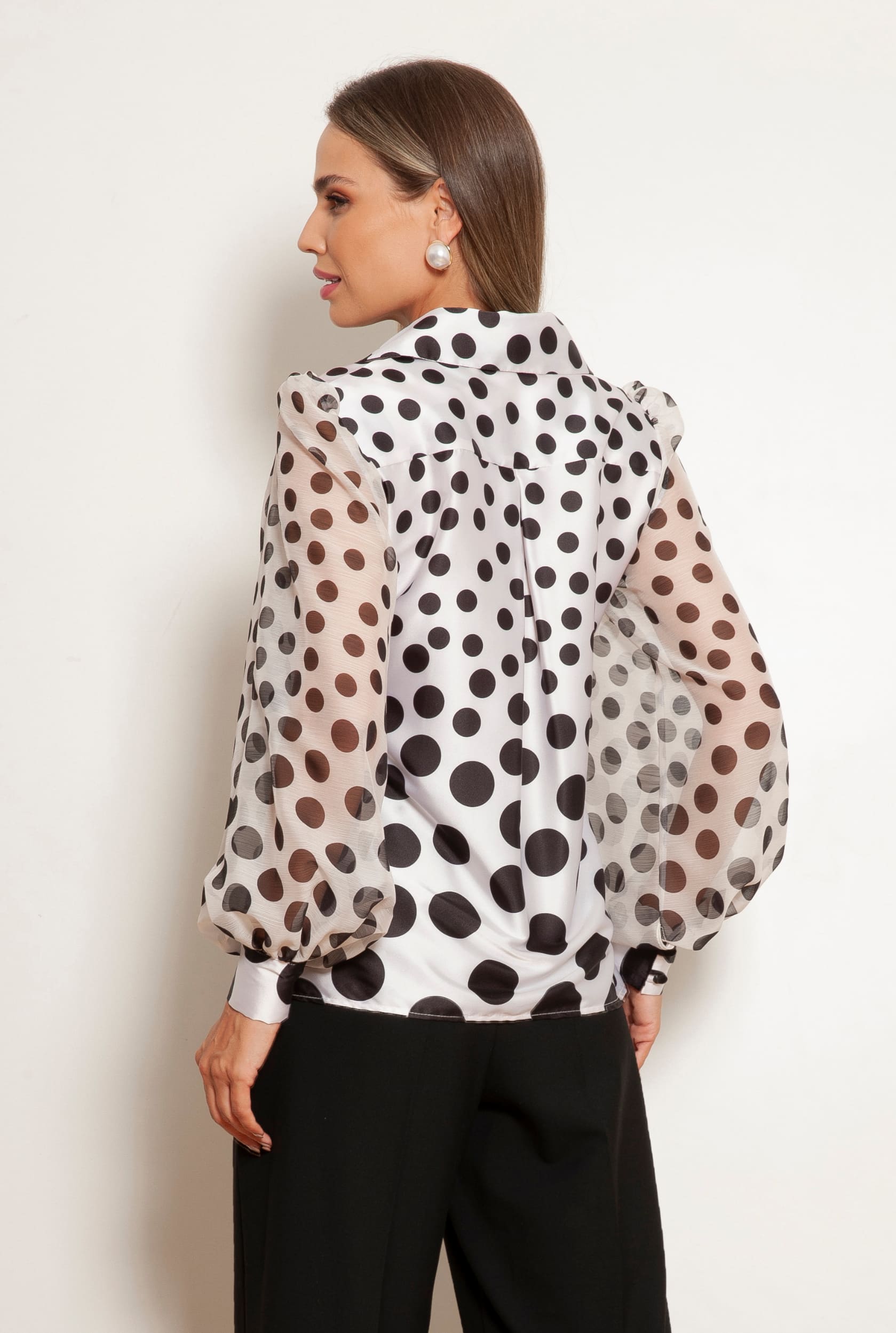 TONAGE Black and White Polka Dot Gloss Shirt - SATIN | Brazilian Luxury Fashion