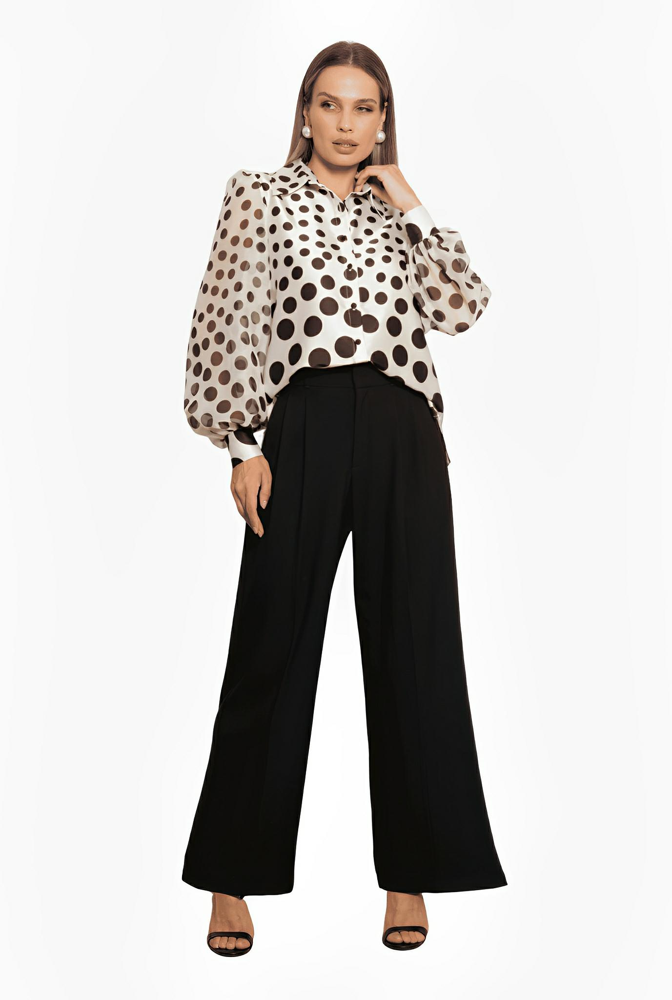 SATIN | Brazilian Luxury Fashion TON AGE TONAGE Black and White Polka Dot Gloss Shirt