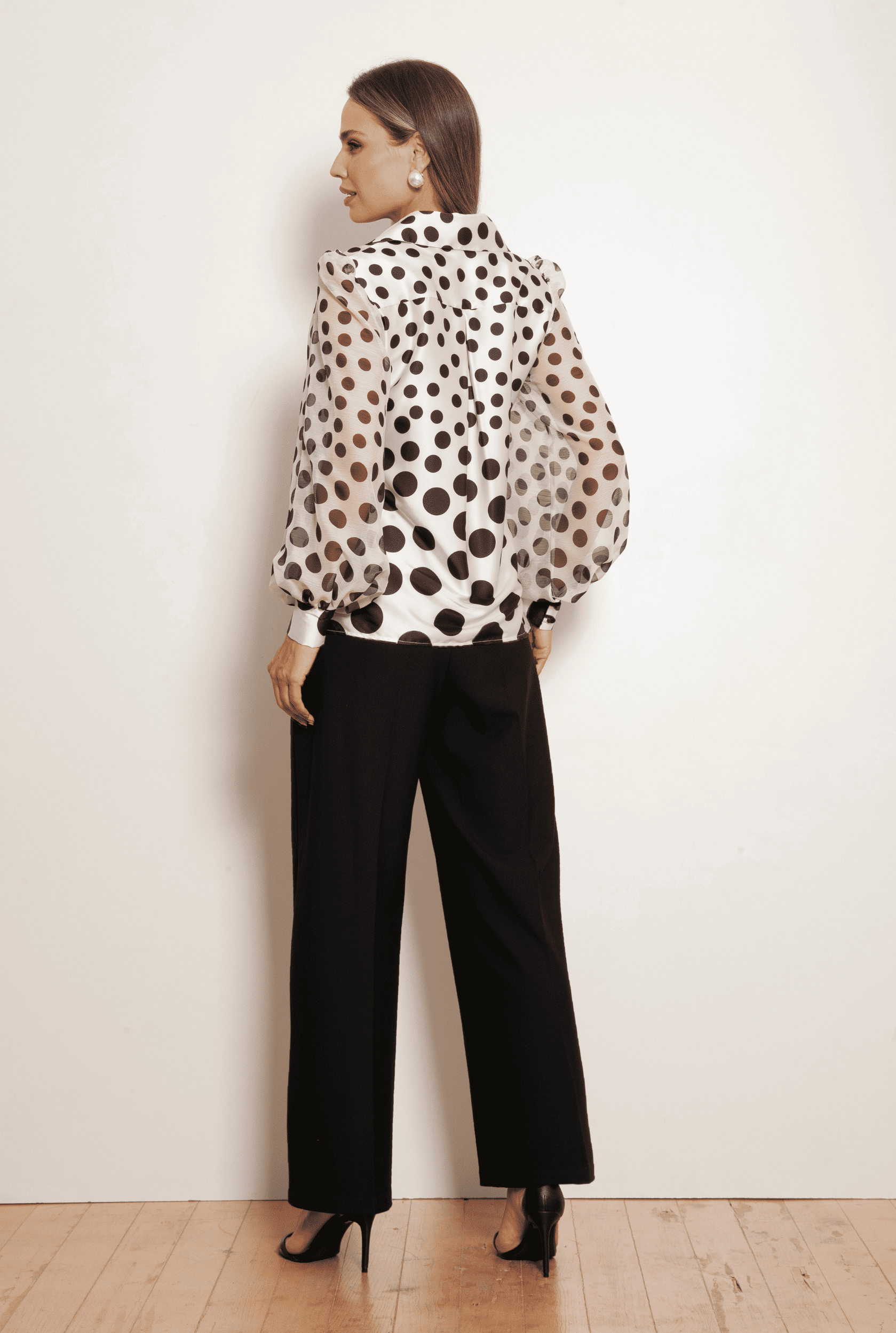 TONAGE Black and White Polka Dot Gloss Shirt - SATIN | Brazilian Luxury Fashion