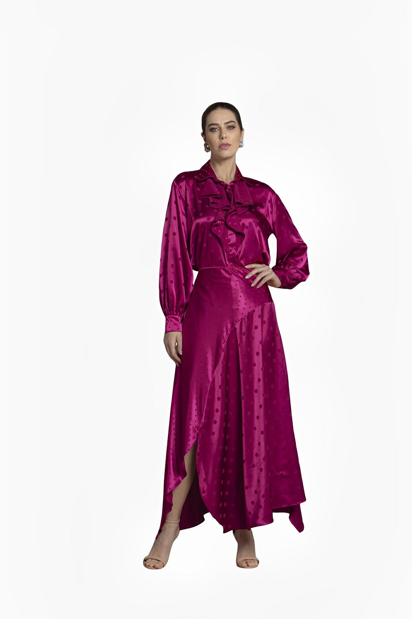 SATIN | Brazilian Luxury Fashion TON AGE TONAGE Shiny Wine Satin Jacquard Polka Dot Skirt