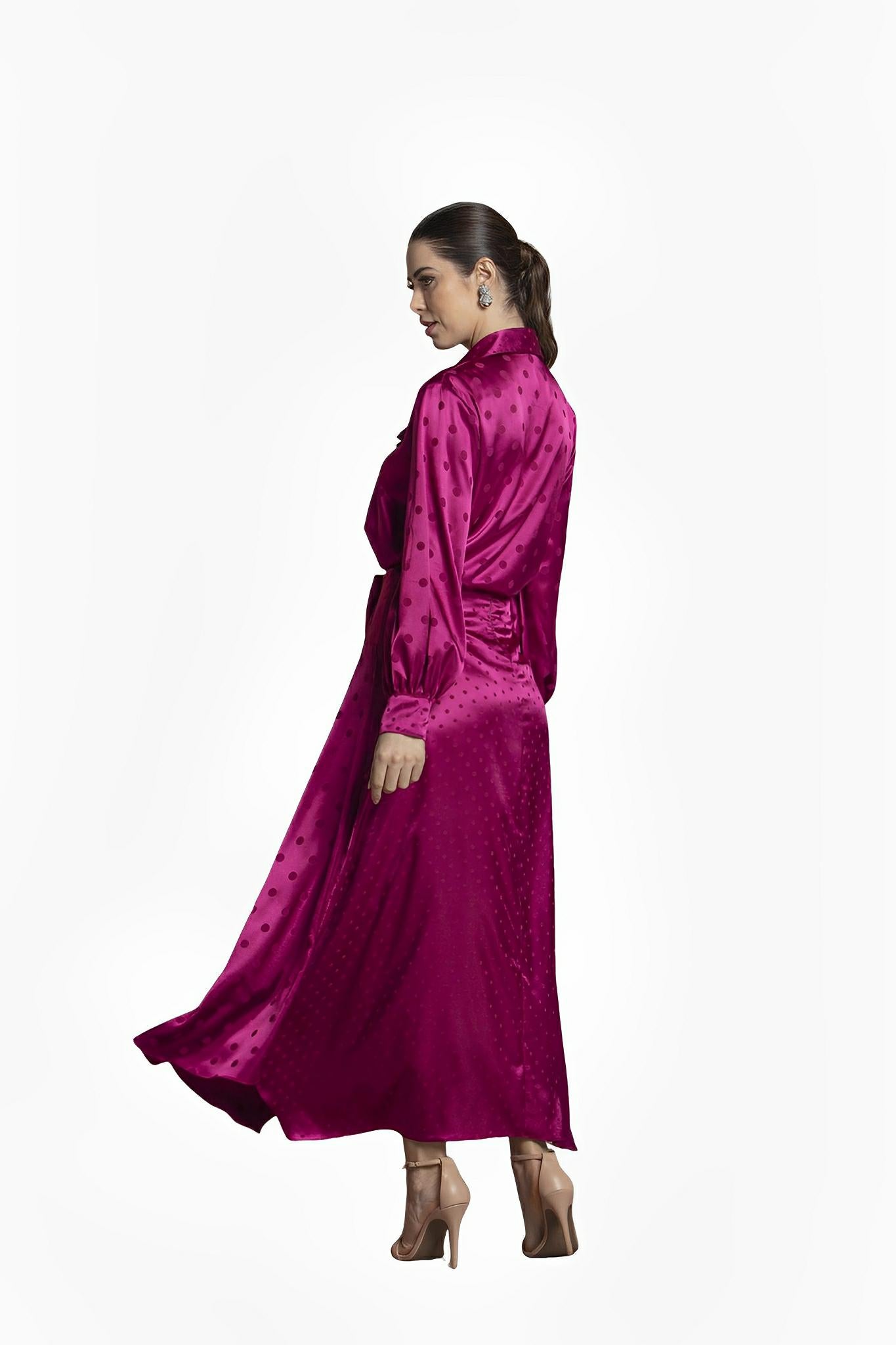 SATIN | Brazilian Luxury Fashion TON AGE TONAGE Shiny Wine Satin Jacquard Polka Dot Skirt