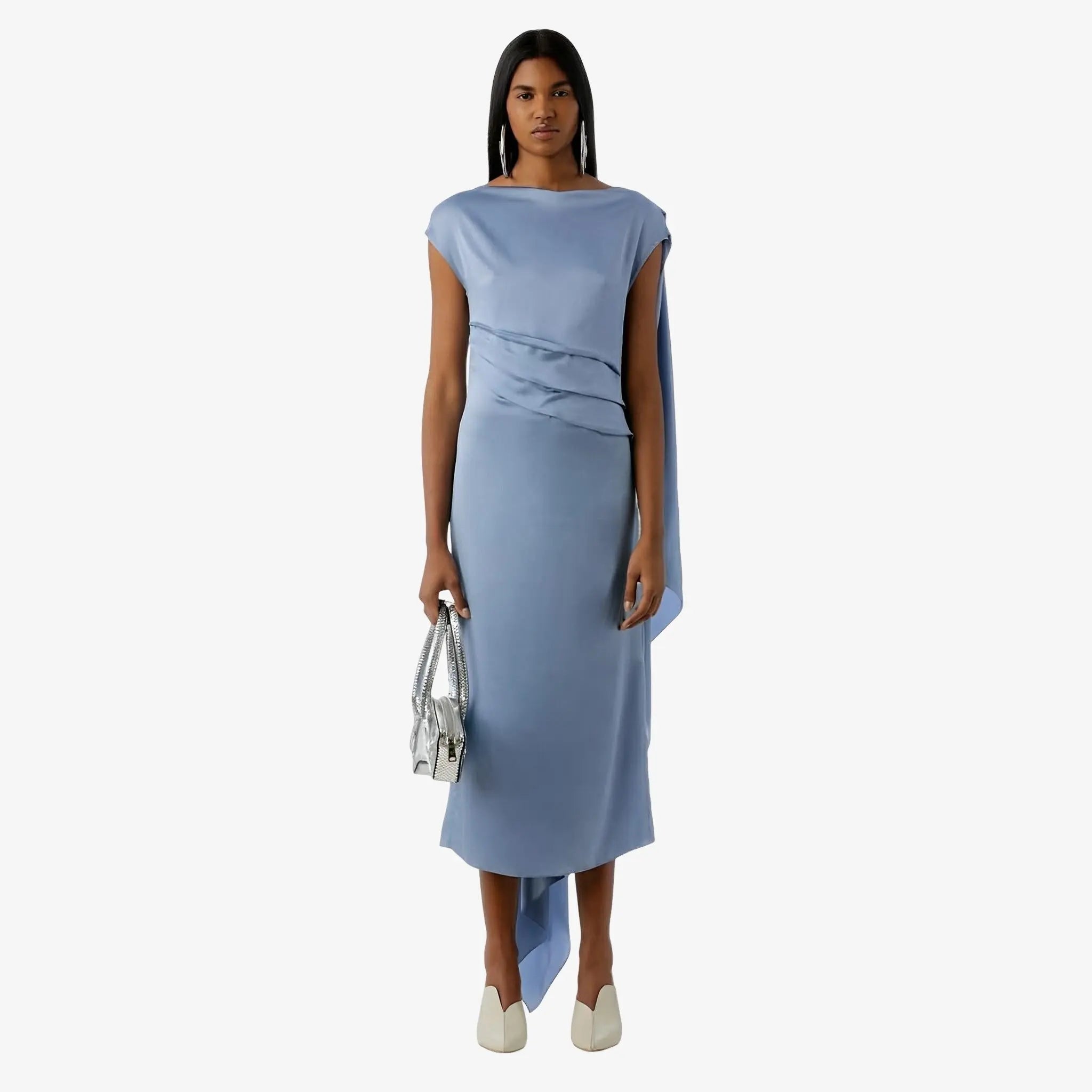 SATIN | Brazilian Luxury Fashion MISCI MISCI Popcorn Blue Silk Dress