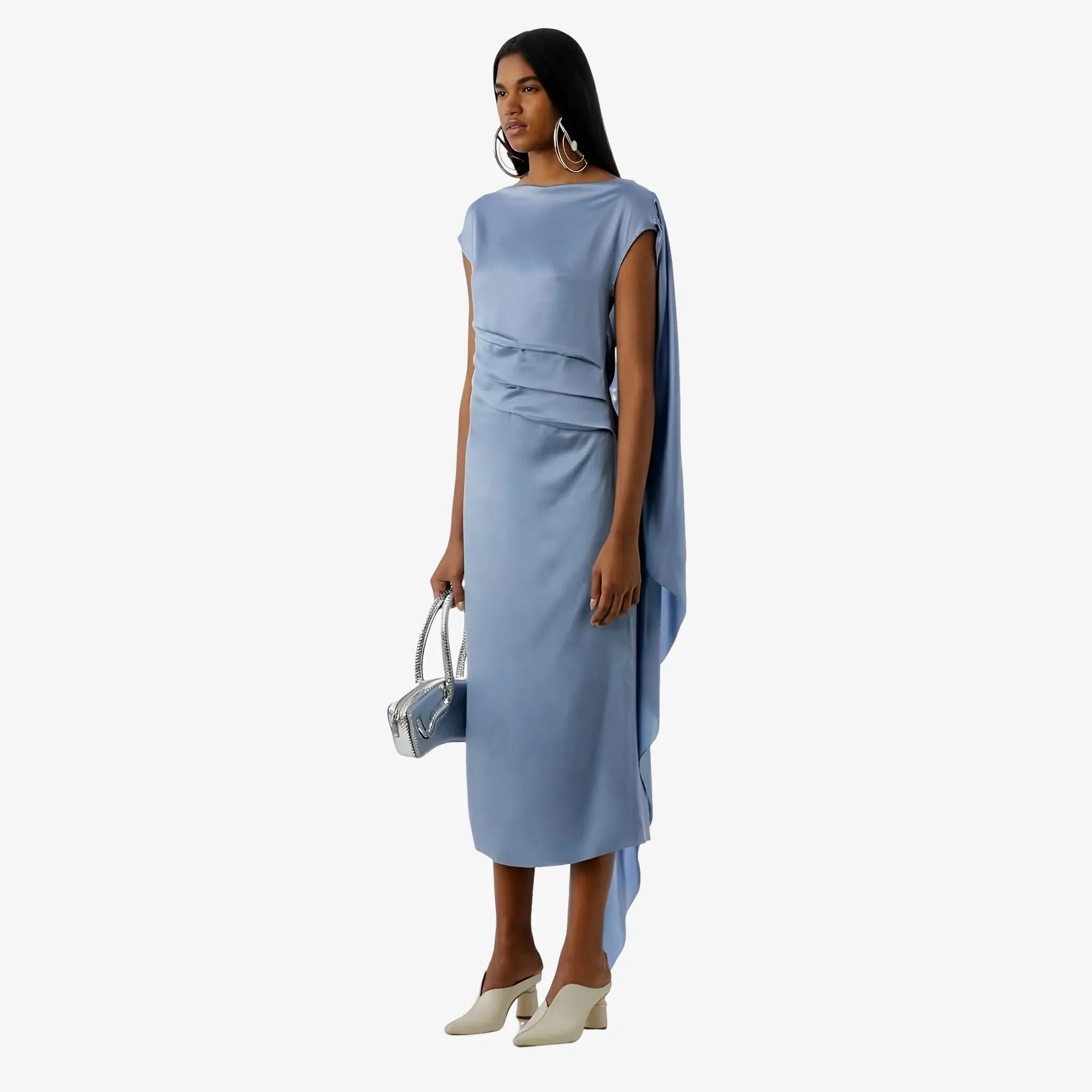 SATIN | Brazilian Luxury Fashion MISCI MISCI Popcorn Blue Silk Dress