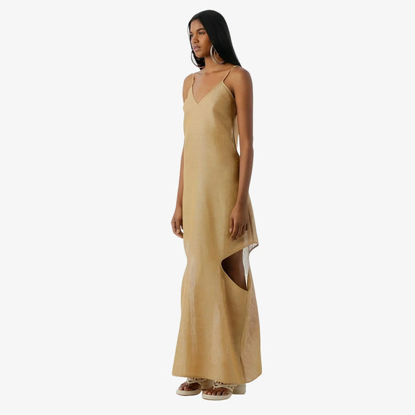 slim fit dress slacks MISCI Cascavel Gold Linen Dress - Elegant & Unique Design – SATIN
