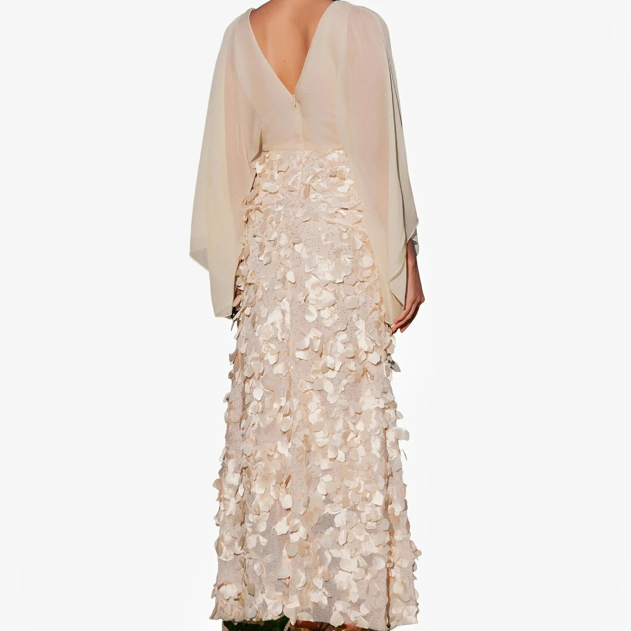 SATIN | Brazilian Luxury Fashion TONAGE TONAGE Dress Tulle fabric with gold embroidered small flowers in high relief over fabric