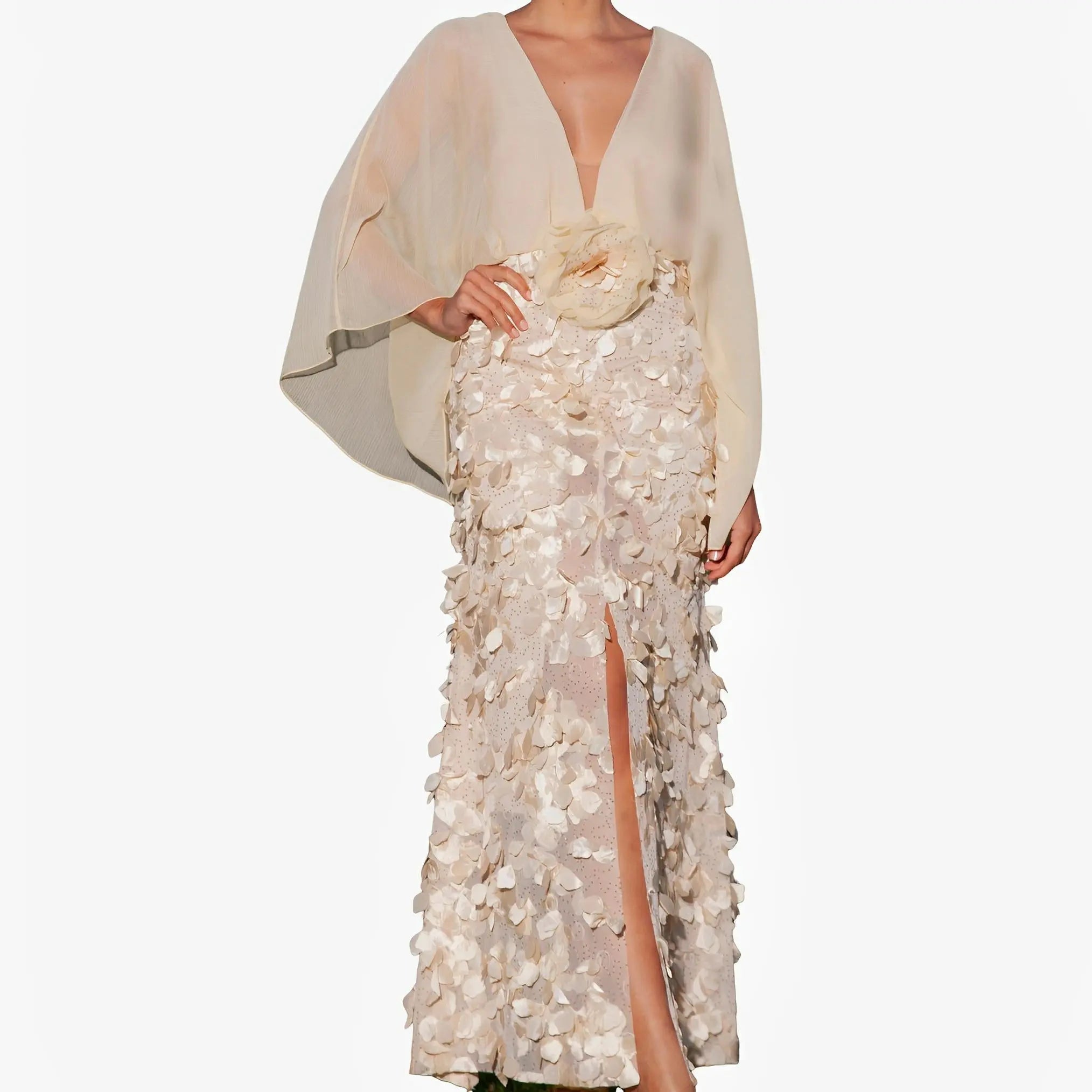 SATIN | Brazilian Luxury Fashion TONAGE TONAGE Dress Tulle fabric with gold embroidered small flowers in high relief over fabric