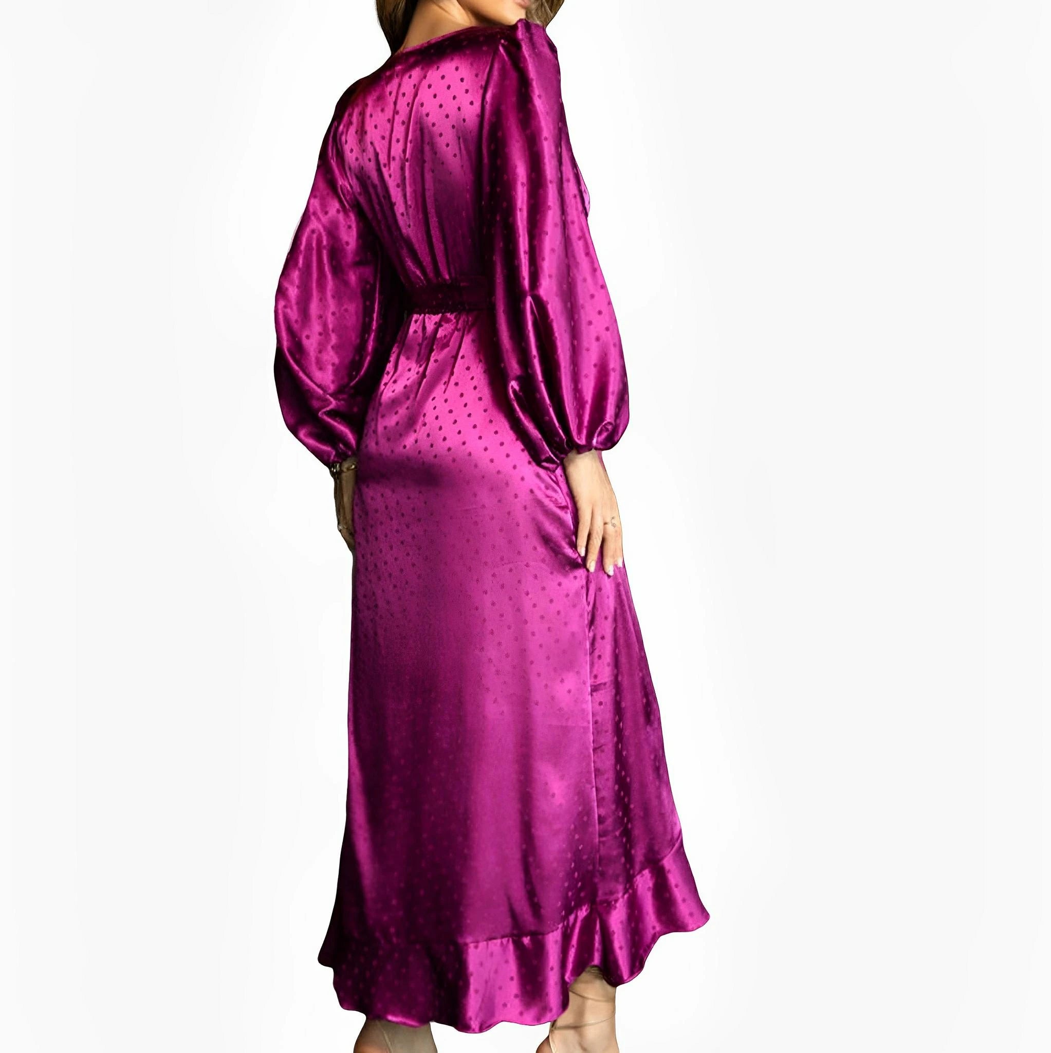 SATIN | Brazilian Luxury Fashion TON AGE TONAGE Shiny Wine Satin Jacquard Polka Dot Dress