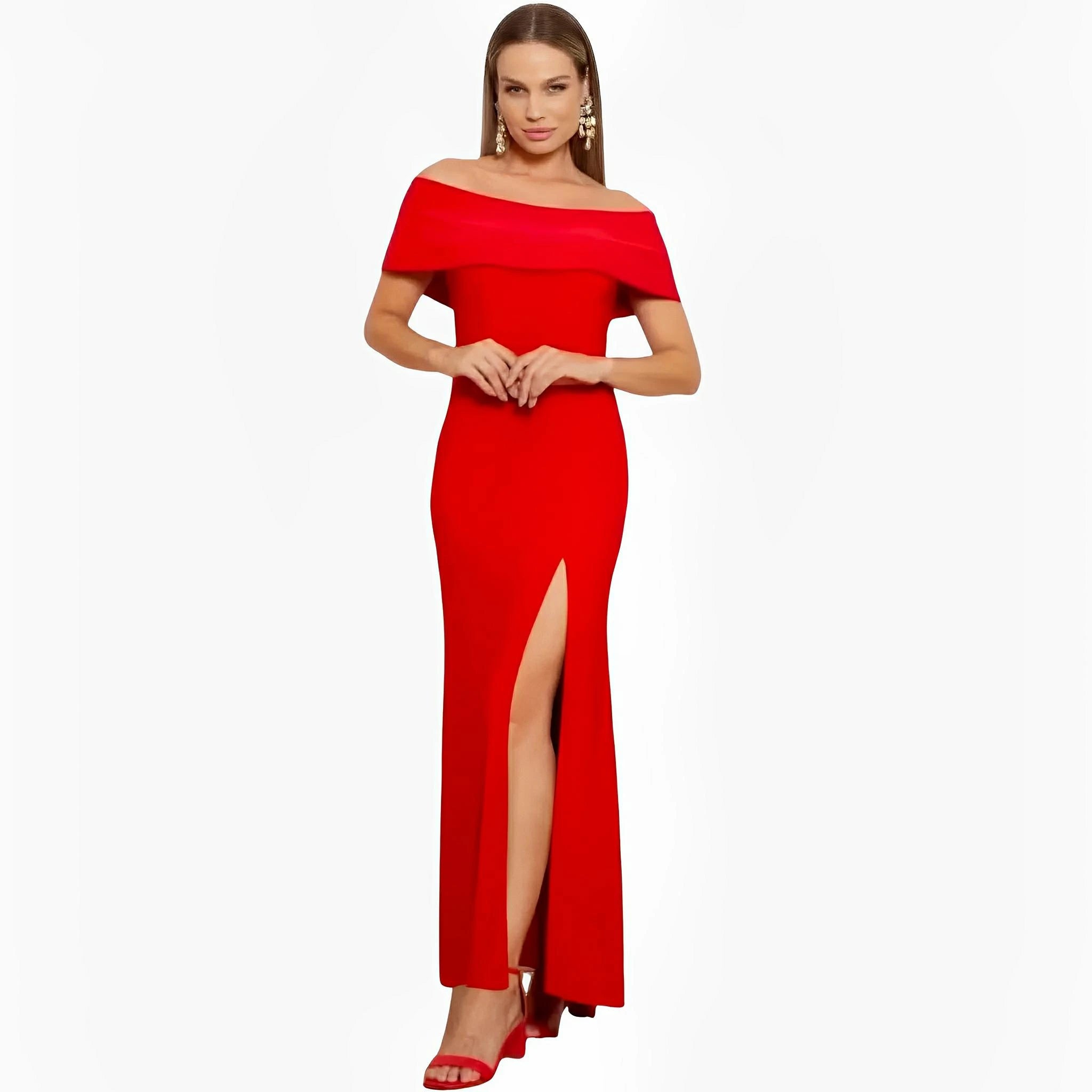 SATIN | Brazilian Luxury Fashion TON AGE TONAGE Long off-the-shoulder Red dress