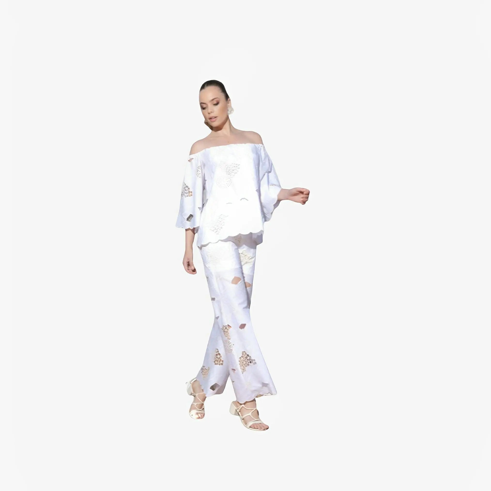 SATIN | Brazilian Luxury Fashion TONAGE TONAGE Pants Off-white cotton fabric embroidered with beige thread