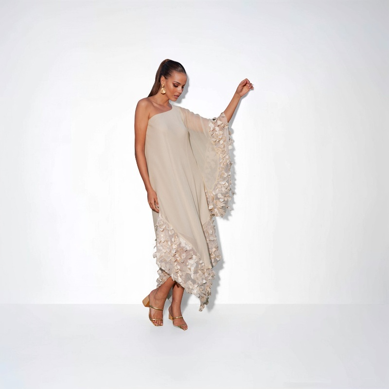 TONAGE Dress Tulle fabric with gold embroidered small flowers in high relief