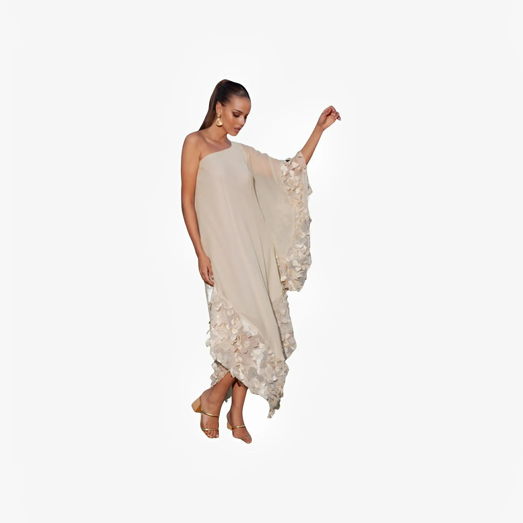 SATIN | Brazilian Luxury Fashion TONAGE TONAGE Dress Tulle fabric with gold embroidered small flowers in high relief