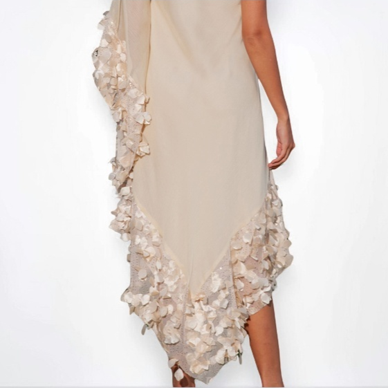 TONAGE Dress Tulle fabric with gold embroidered small flowers in high relief