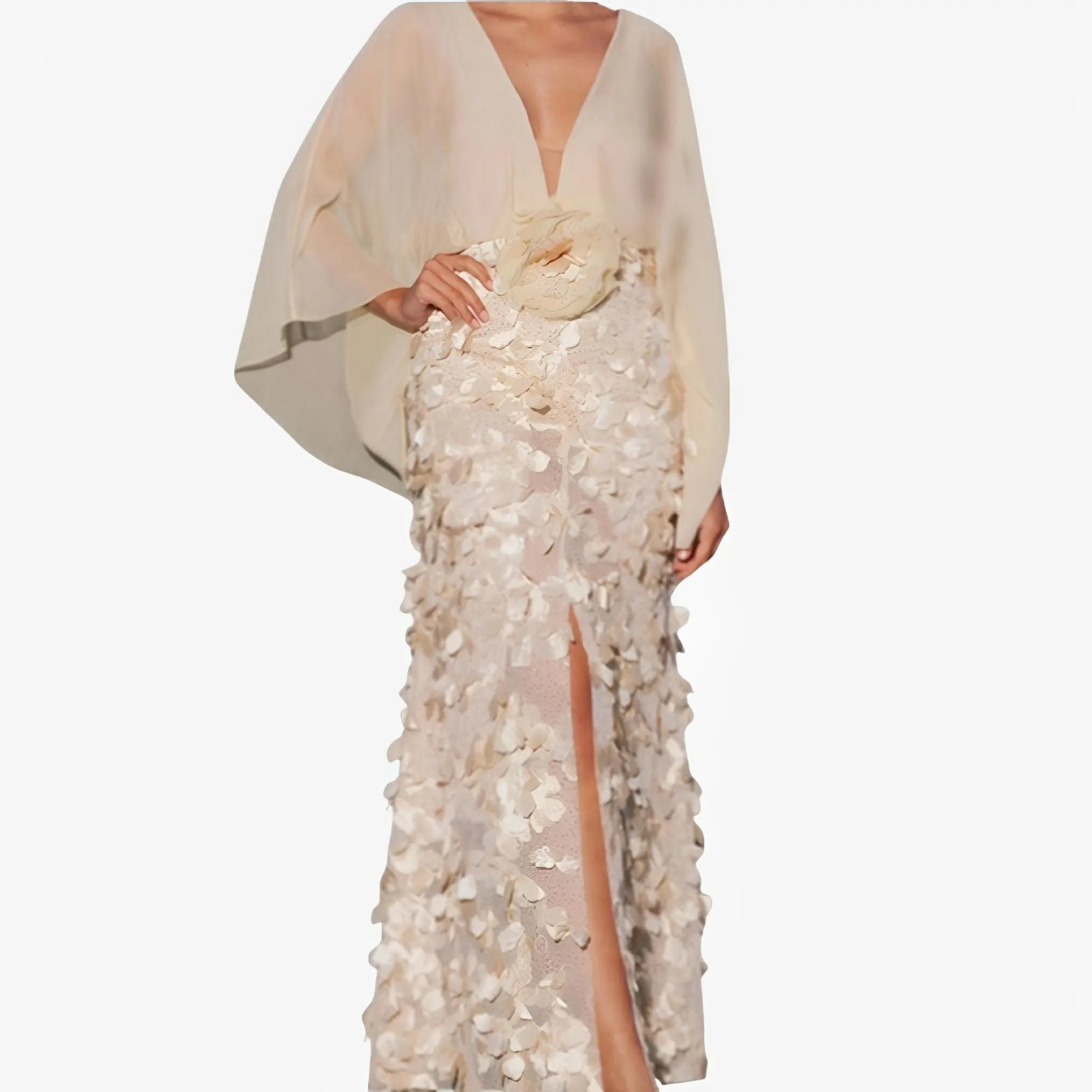 SATIN | Brazilian Luxury Fashion TONAGE TONAGE Dress Tulle fabric with gold embroidered small flowers in high relief over fabric