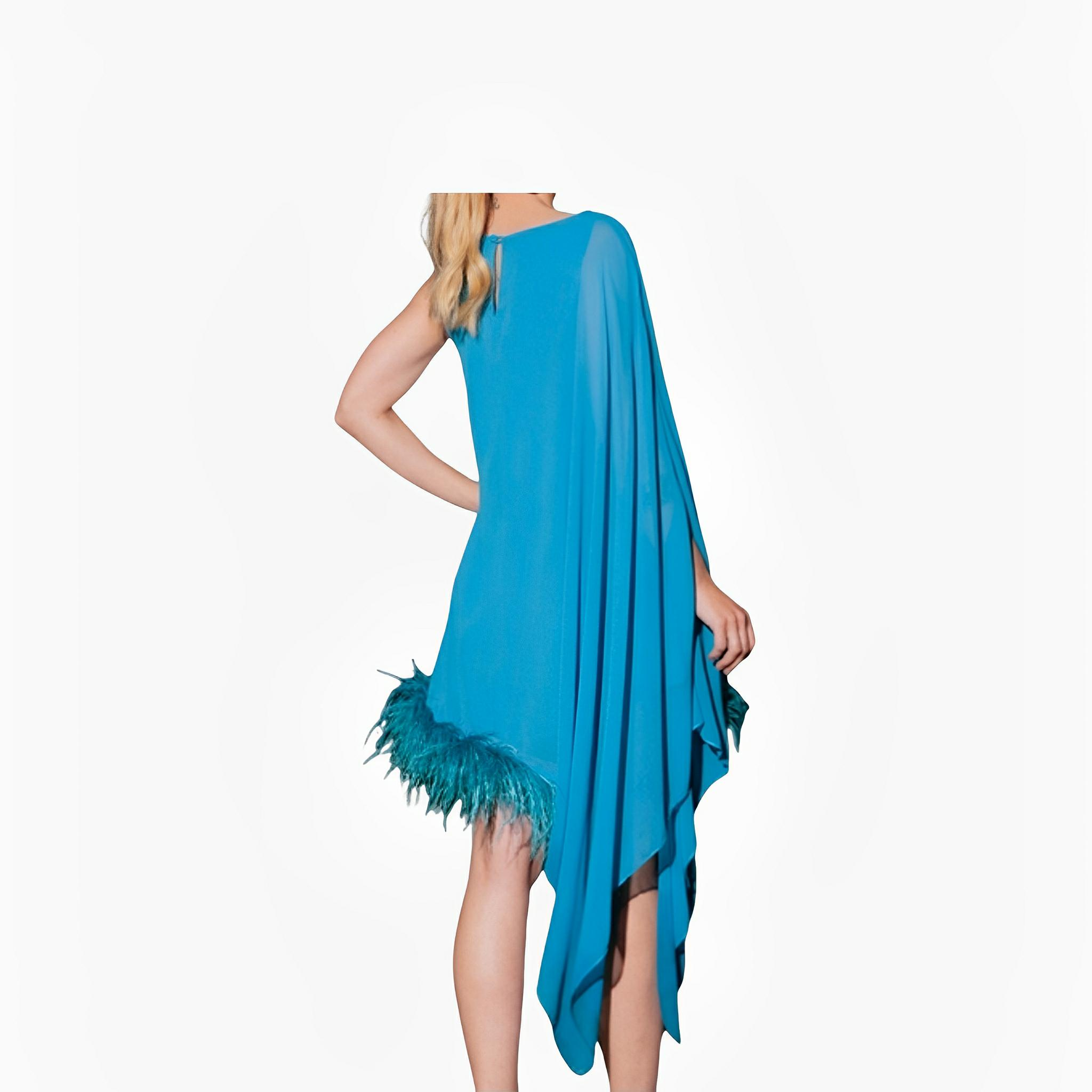 SATIN | Brazilian Luxury Fashion TONAGE TONAGE Dress Turquoise blue with feathers in same tone