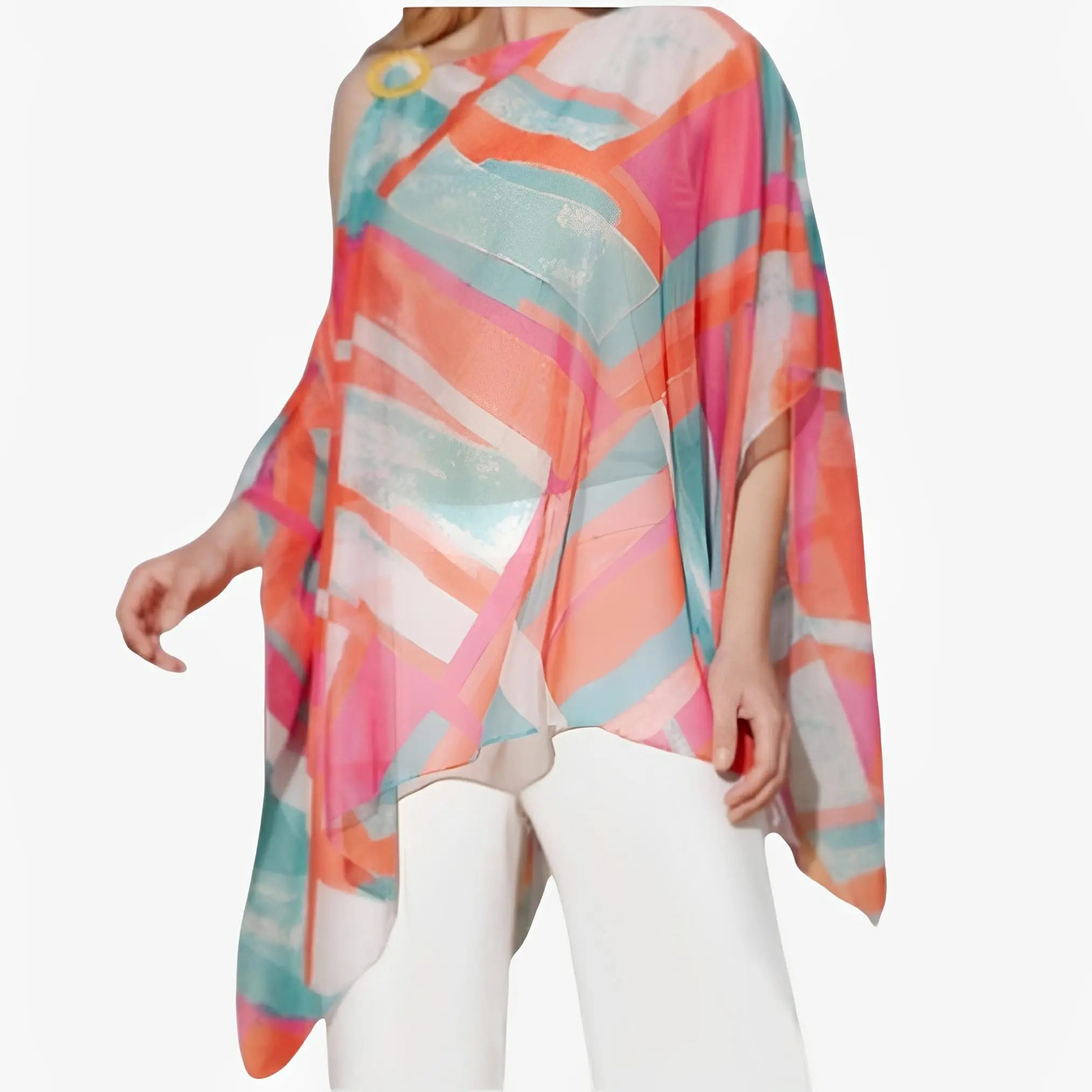 SATIN | Brazilian Luxury Fashion TONAGE TONAGE Blouse Geometric print in orange, off-white and green colors fabric