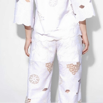 TONAGE Pants Off-white cotton fabric embroidered with beige thread