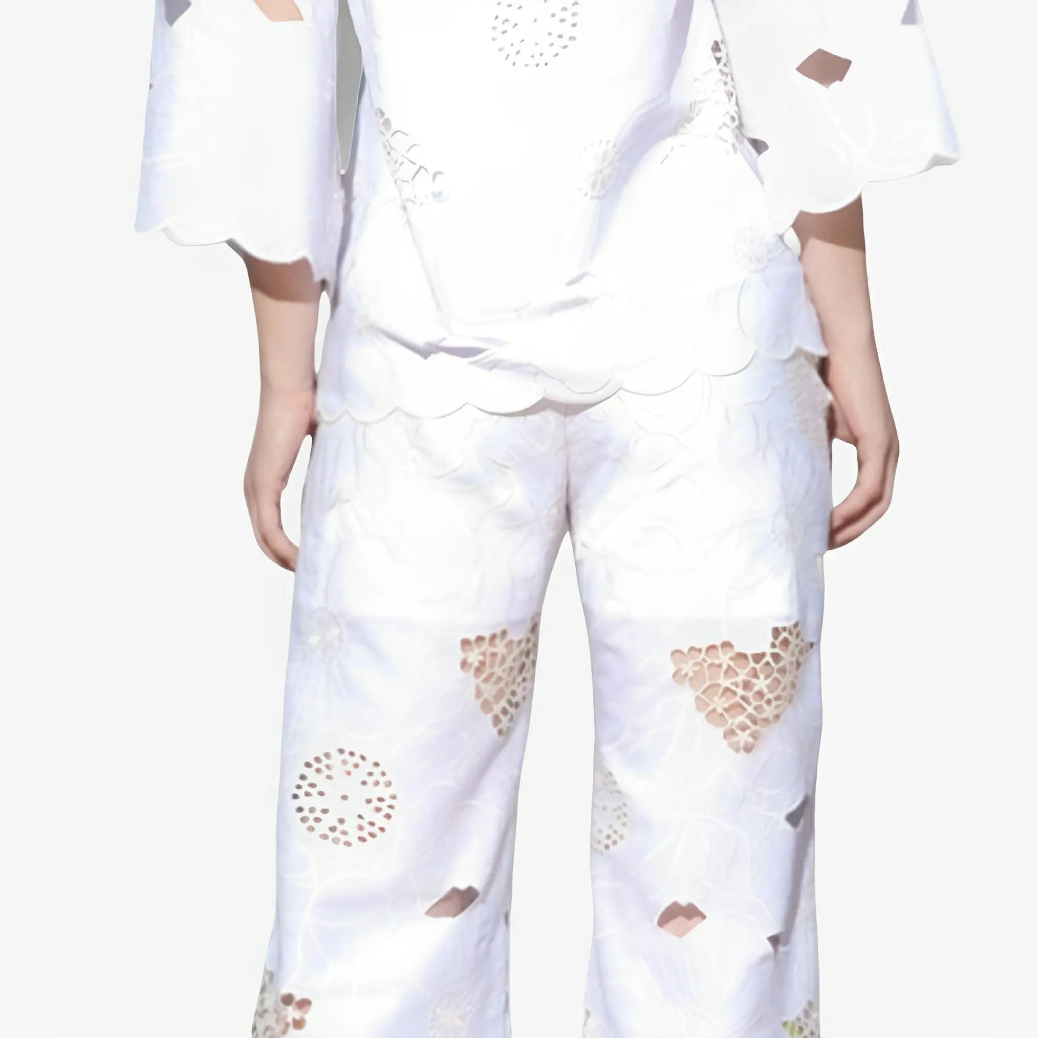 SATIN | Brazilian Luxury Fashion TONAGE TONAGE Pants Off-white cotton fabric embroidered with beige thread