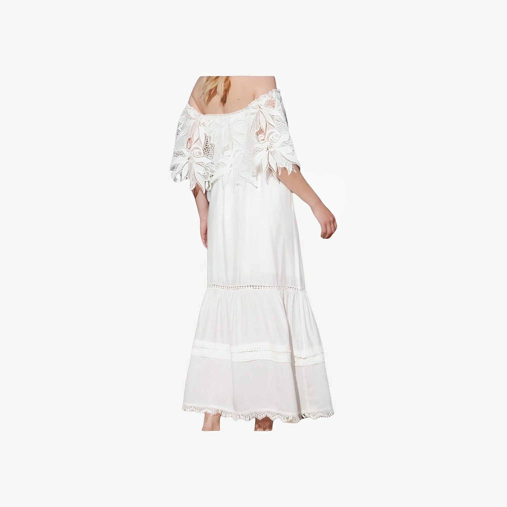 SATIN | Brazilian Luxury Fashion TONAGE TONAGE Off-white garden lace off-shoulder midi dress.