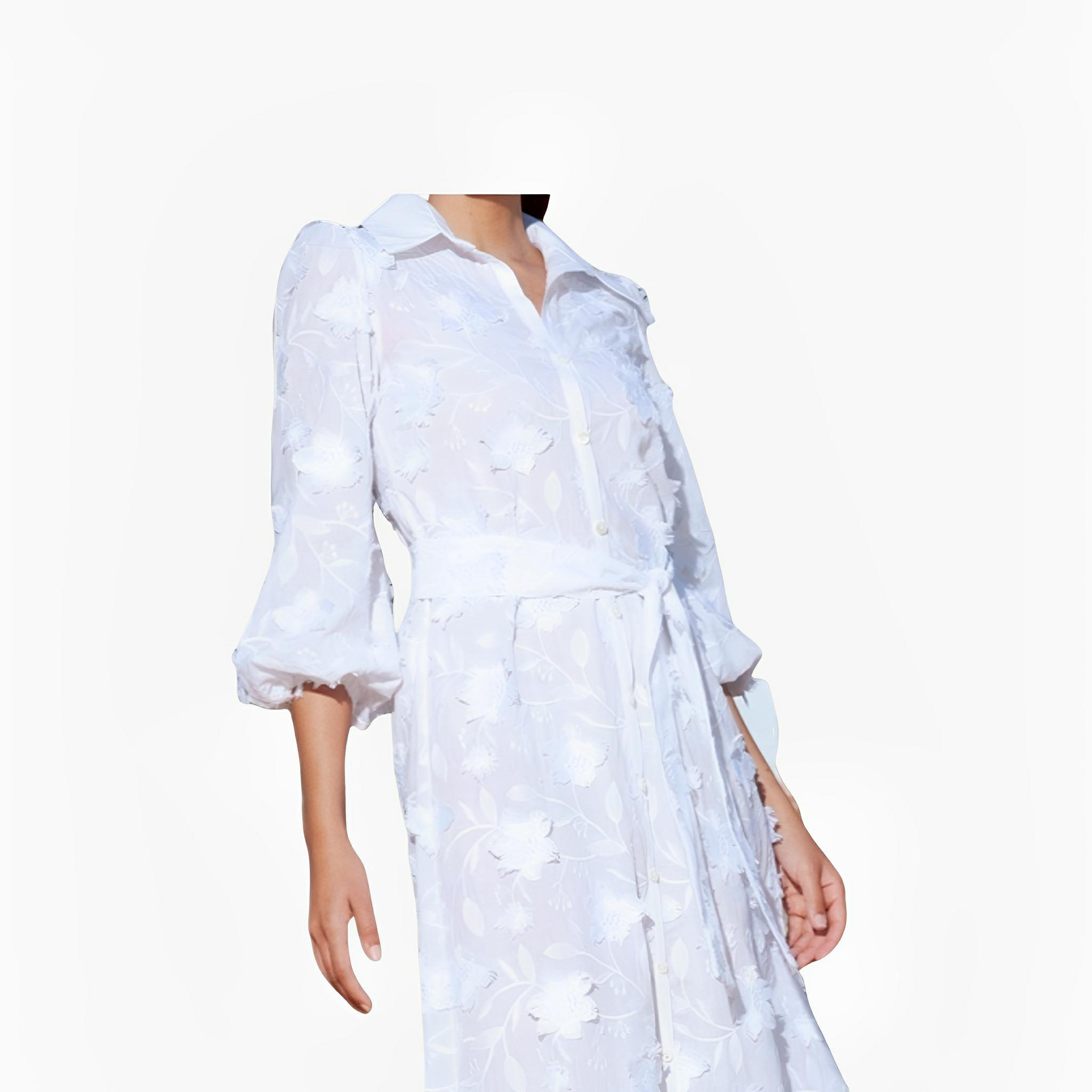 SATIN | Brazilian Luxury Fashion TONAGE TONAGE Dress White embroidered fabric with flowers