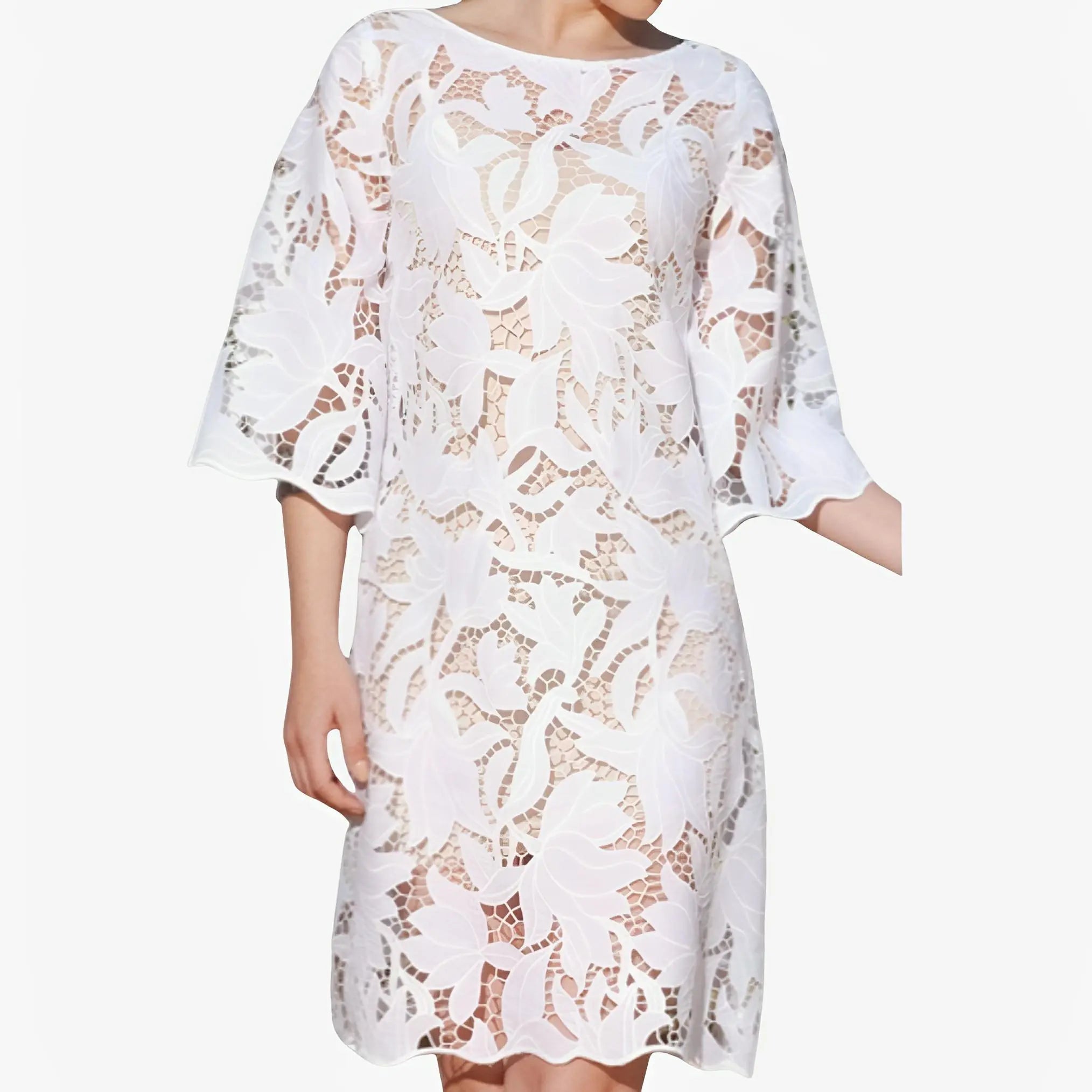 SATIN | Brazilian Luxury Fashion TONAGE TONAGE Dress White embroidered fabric with white flowers