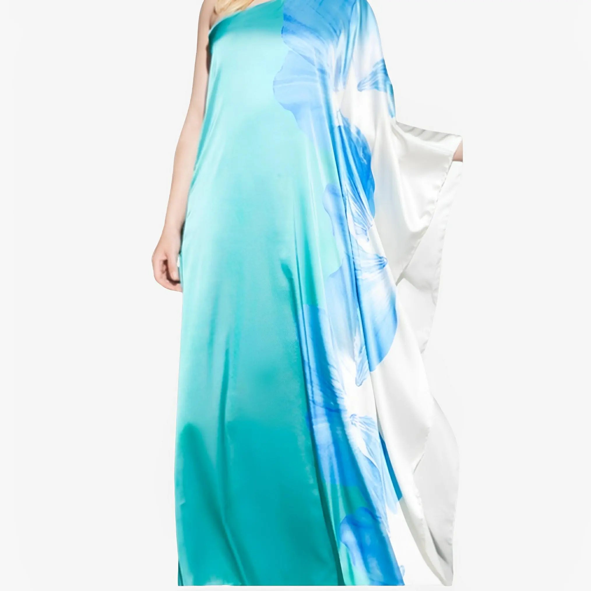 SATIN | Brazilian Luxury Fashion TONAGE TONAGE Dress Gloss silk printed with blue flower with green