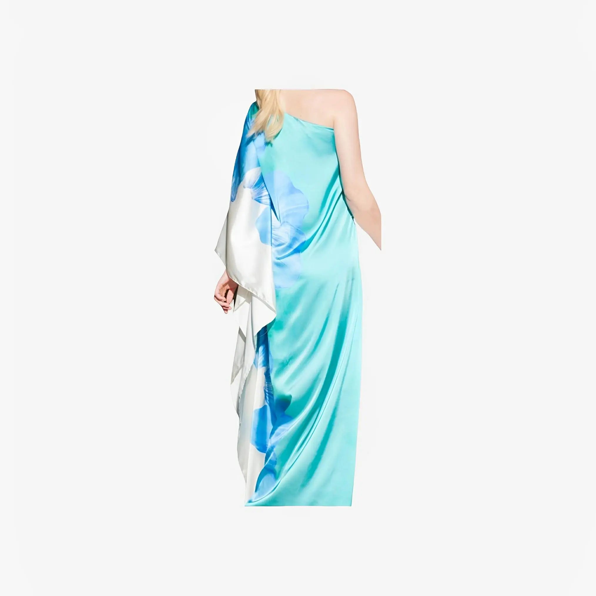SATIN | Brazilian Luxury Fashion TONAGE TONAGE Dress Gloss silk printed with blue flower with green