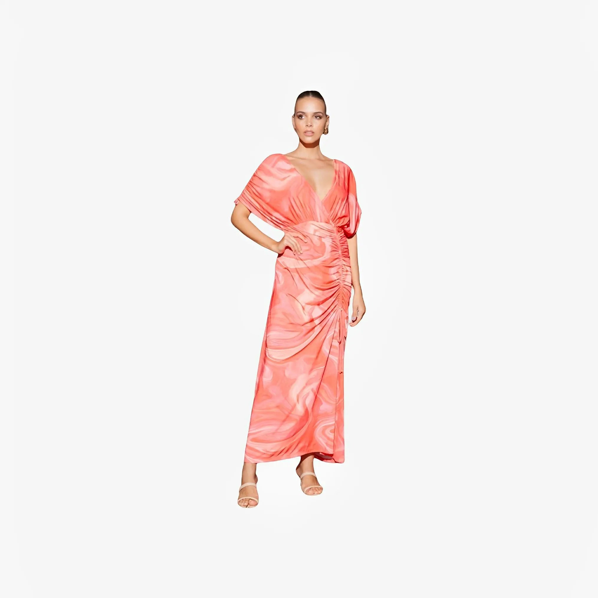 SATIN | Brazilian Luxury Fashion TONAGE TONAGE Dress Coral print in orange tones special fabric