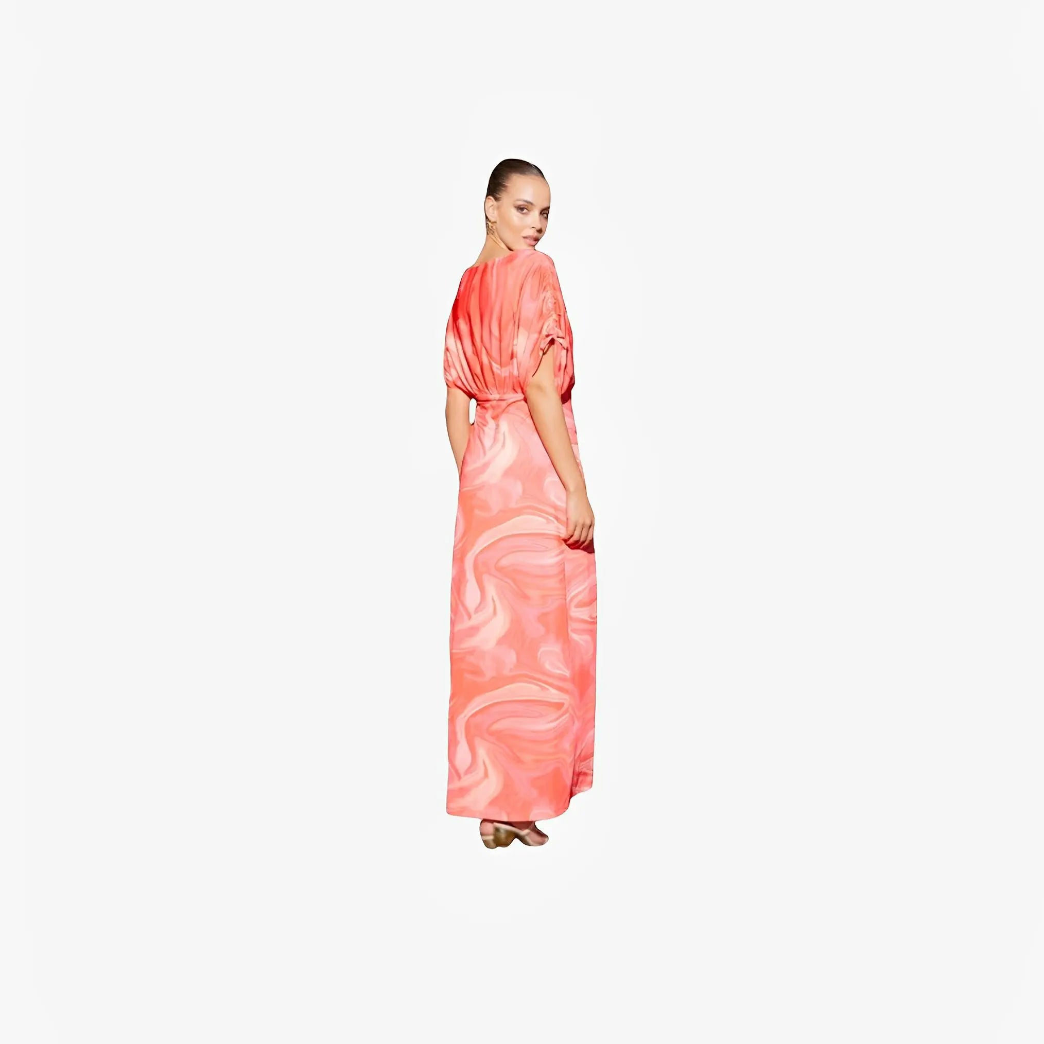 SATIN | Brazilian Luxury Fashion TONAGE TONAGE Dress Coral print in orange tones special fabric