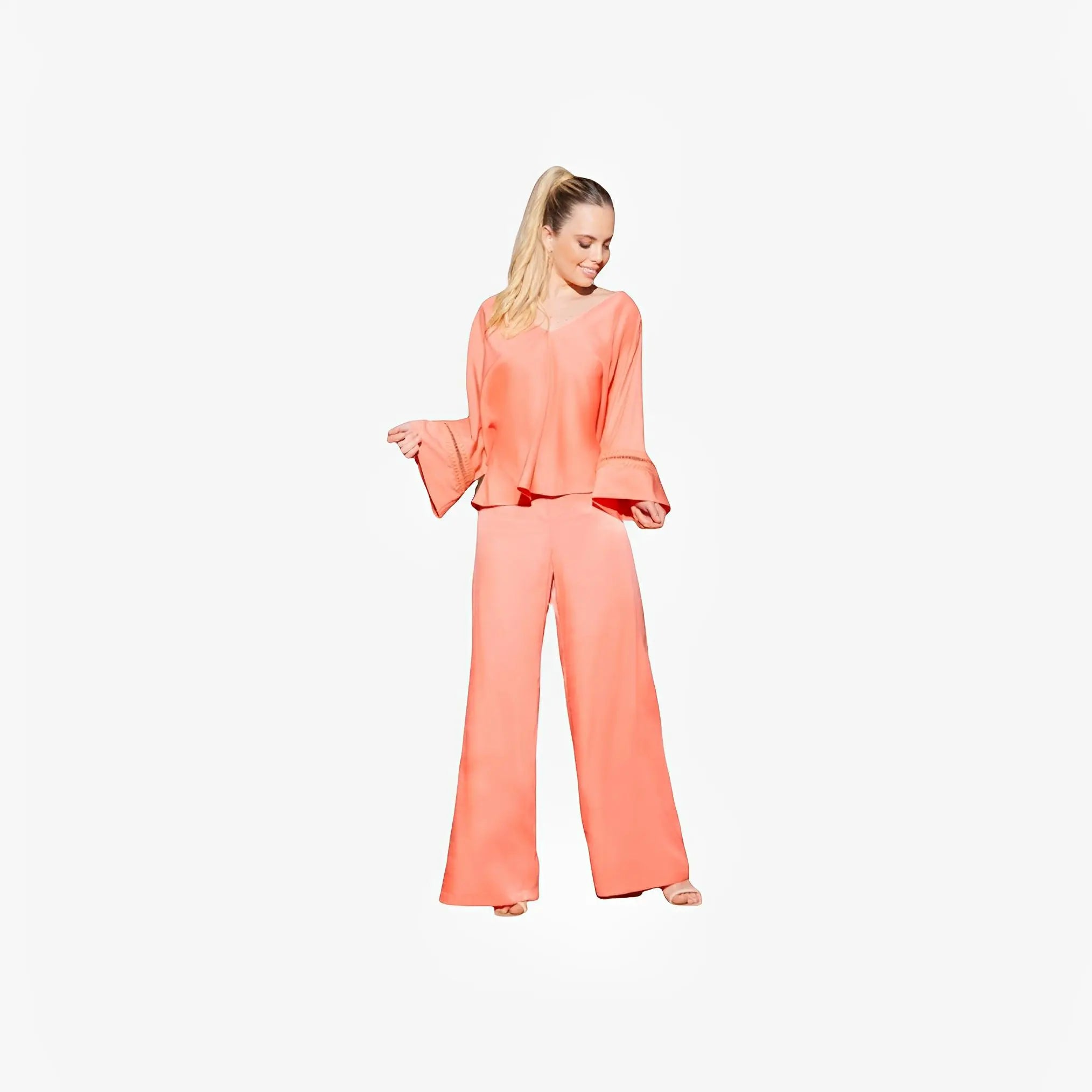 SATIN | Brazilian Luxury Fashion TONAGE TONAGE Pants Plain orange viscose fabric