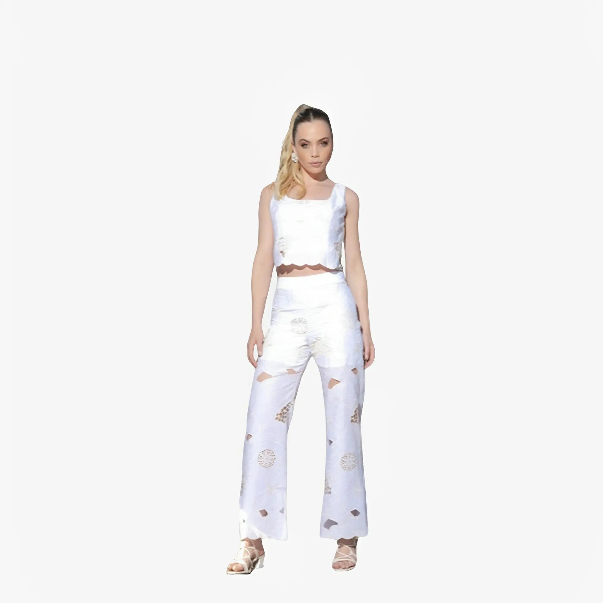 SATIN | Brazilian Luxury Fashion TONAGE TONAGE Pants Off-white cotton fabric embroidered with beige thread
