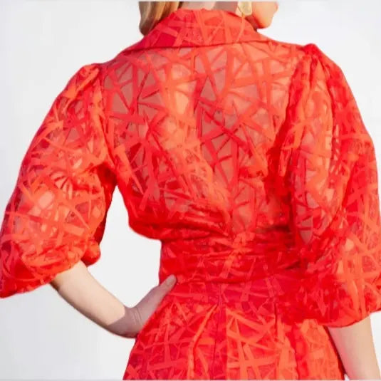 SATIN | Brazilian Luxury Fashion TONAGE TONAGE Blouse Organza embroidered with geometric red