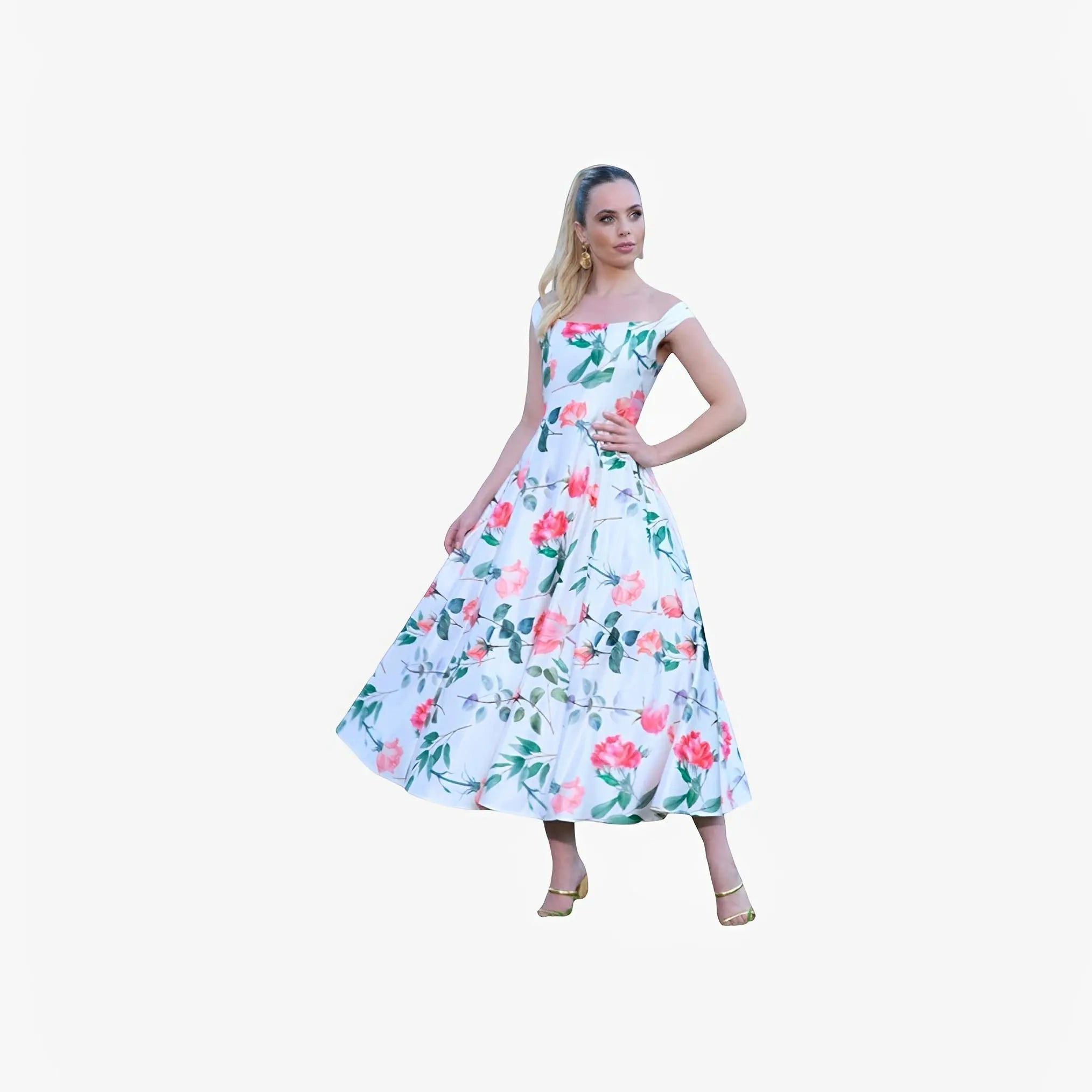 SATIN | Brazilian Luxury Fashion TONAGE TONAGE Dress Rose print and off-white background