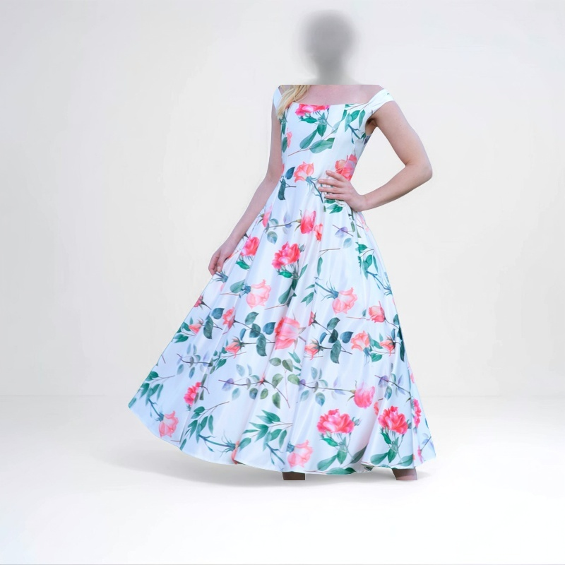 TONAGE Dress Rose print and off-white background