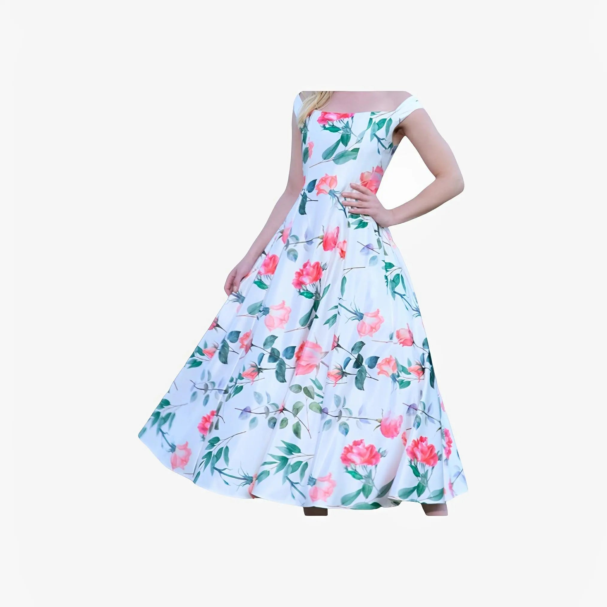 SATIN | Brazilian Luxury Fashion TONAGE TONAGE Dress Rose print and off-white background