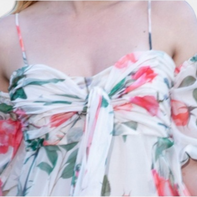 TONAGE Long Dress Rose print with off-white background