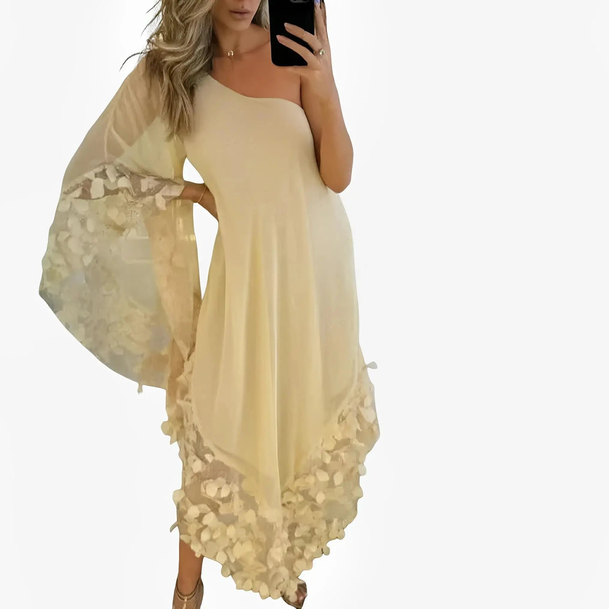 SATIN | Brazilian Luxury Fashion TONAGE TONAGE Dress Tulle fabric with gold embroidered small flowers in high relief